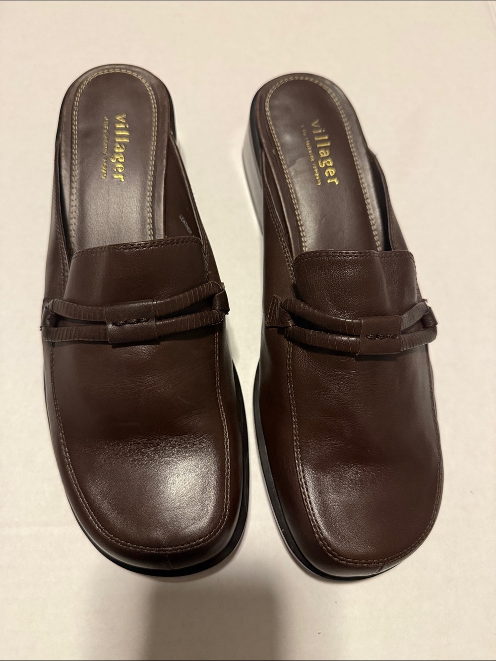 villager Dark Brown Leather Slip-On Mule Loafers
